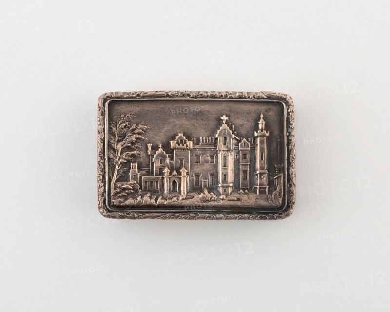 Vinaigrette with View of Abbotsford House, 1835/36, Taylor and Perry, Birmingham, England, Birmingham, Silver and silver gilt, 4.8 × 3.2 cm (1 7/8 × 1 1/4 in.)