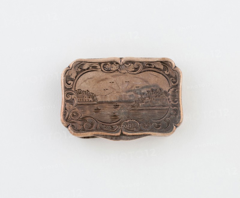 Vinaigrette with Harbor Scene, 1846/47, George Unite, Birmingham, England, Birmingham, Silver and silver gilt, 4.5 × 2.5 cm (1 3/4 × 1 in.)