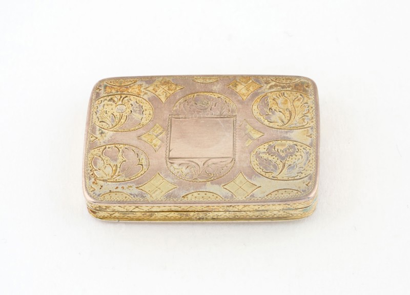 Vinaigrette, c. 1812/13, Joseph Willmore, Birmingham, England, Birmingham, Silver and silver gilt, 3.8 × 2.5 cm (1 1/2 × 1 in.)