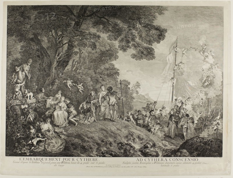 Pilgrimage to the Island of Cythera, c. 1733, Nicolas Henri Tardieu (French, 1674-1749), after Jean Antoine Watteau (French, 1684-1721), France, Etching and engraving on ivory laid paper, 545 × 760 mm