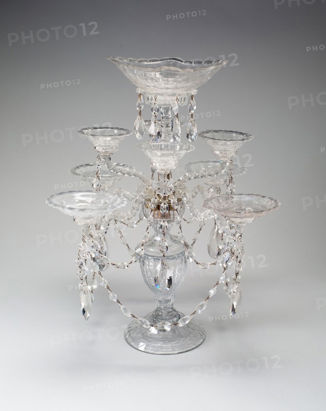 Epergne, c. 1775/80, England, Glass, colorless, free blown and cut, 54 × 37.5 × 39.5 cm (21 1/4 × 14 3/4 × 15 9/16 in.)