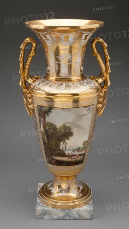 Vase, c. 1810, Neppel Porcelain Factory, French, 1800-1818, Paris, Hard-paste porcelain with polychrome enamels and gilding, 47.6 x 21 x 16.5 cm (18 3/4 x 8 1/4 x 6 1/2 in.)