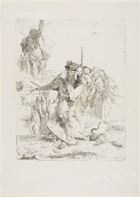Six People Watching a Snake, from Scherzi, 1735–40, Giambattista Tiepolo, Italian, 1696-1770, Italy, Etching on paper, 229 x 178 mm (image/plate), 312 x 222 mm (sheet)