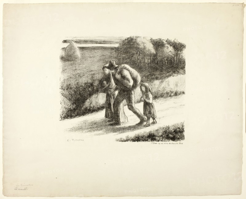 The Vagabonds, 1896, Camille Pissarro (French, 1830-1903), published by Jean Grave (French, 1854-1939), France, Lithograph in black on buff laid paper, 247 × 296 mm (image), 455 × 567 mm (sheet)