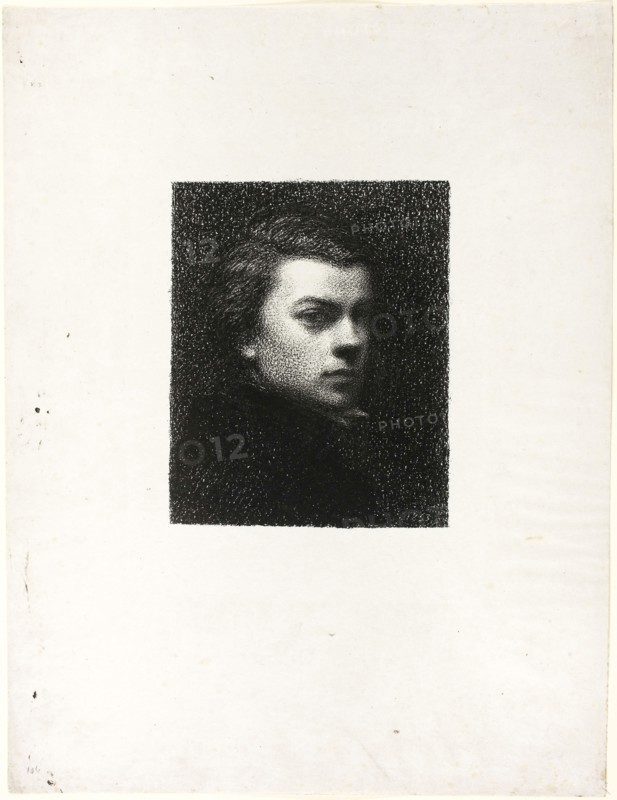 Portrait of the Artist at Age Seventeen, 1892, Henri Fantin-Latour, French, 1836-1904, France, Lithograph in black on light gray chine, 156 × 126 mm (image), 359 × 270 mm (sheet)