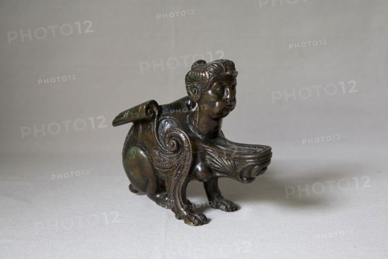 Oil Lamp in the Form of a Sphinx, cast c. 1525, Follower of Andrea Briosco, called Riccio, Italian, 1470–1532, Padua, Bronze, 14.6 × 13.3 cm (5 3/4 × 5 1/4 in.)