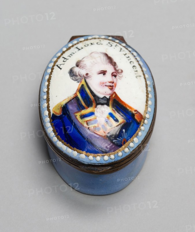 Box: Admiral Lord St. Vincent, c. 1810, South Staffordshire, England, South Staffordshire, Polychrome enamel on copper with metal mounts, 2.7 x 3.5 x 4.9 cm (1 1/16 x 1 3/8 x 1 15/16 in.)