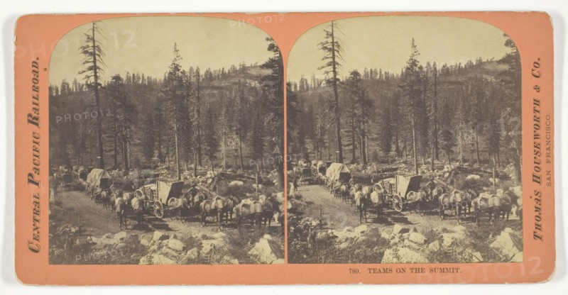 Teams on the Summit, 1867, Thomas Houseworth & Co., American, 1828–1915, United States, Albumen print, stereo, No. 780 from the series "Central Pacific Railroad