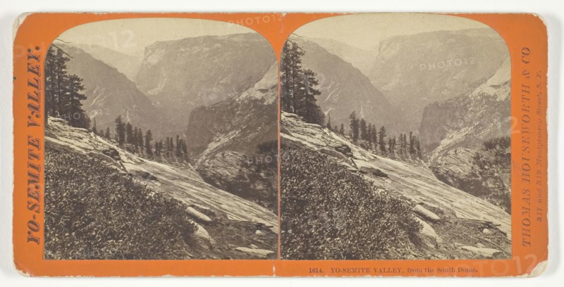 Yo-semite Valley, from the South Dome, c. 1868, Thomas Houseworth & Co., American, 1828–1915, United States, Albumen print, stereo, No. 1614 from the series "Yosemite Valley