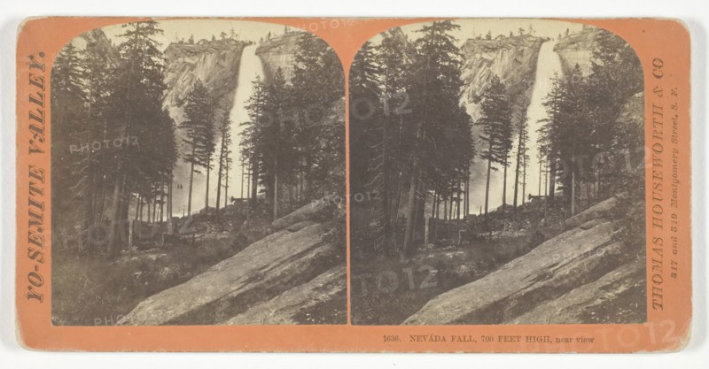 Nevada Fall, 700 Feet High, Near View, 1860/69, Thomas Houseworth & Co., American, 1828–1915, United States, Albumen print, stereo, No. 1636 from the series "Yosemite Valley