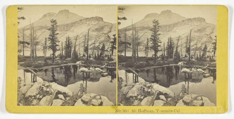 Mt. Hoffman, Yosemite, Cal., 1855/75, Kilburn Brothers, American, active 1855–1875, United States, Albumen print, stereo, 7.6 x 7.6 cm (each image), 8.2 x 17 cm (card)