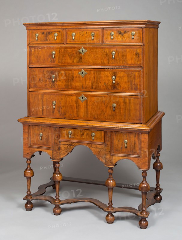 High Chest of Drawers, 1700/30, American, 18th century, Philadelphia, Philadelphia, Black walnut, walnut veneer, Southern yellow pine, and Atlantic white cedar, 153.2 × 108 × 59.1 cm (60 1/4 × 42 1/2 × 23 1/4 in.)