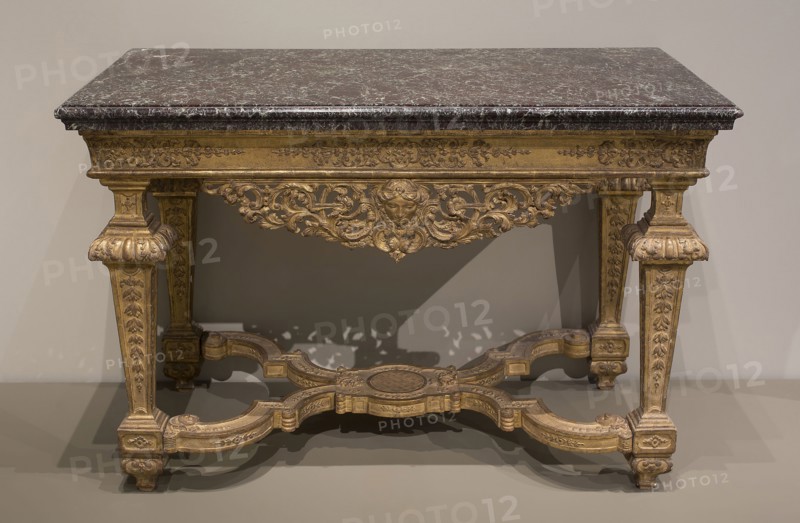 Pier Table, 1685/90, France, Paris, France, Carved, gessoed, and gilded wood, marble top, 83.6 × 128.6 × 71.6 cm (34 1/16 × 50 5/8 × 28 1/4 in.)