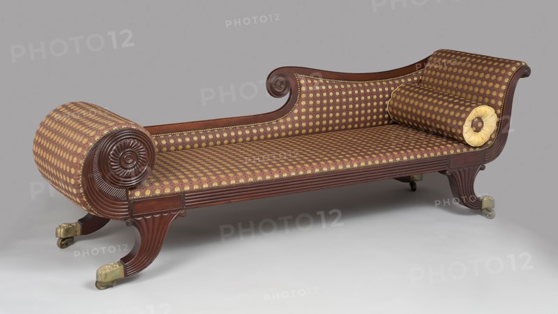 Grecian Couch, 1825/40, American, 19th century, New England or New York State, New England, Mahogany, birch, white pine, ebony inlay, 78.7 × 235 × 64.7 cm (31 × 92 1/2 × 25 1/2 in.)