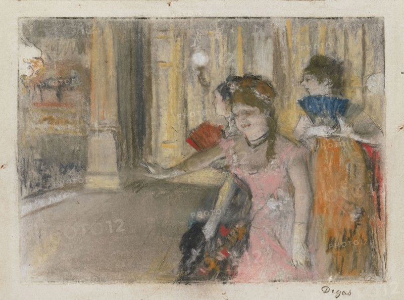 Singers on the Stage, 1877/79, Edgar Degas, French, 1834-1917, France, Pastel, over monotype, on ivory wove paper, laid down on board, 120 × 169 mm (plate), 138 × 182 mm (sheet)
