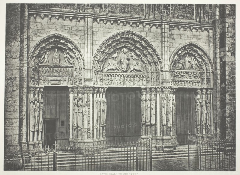 Main Portal, Chartres Cathedral, c. 1860, printed c. 1873, Édouard Baldus, French, born Germany, 1813–1889, France, Heliogravure (photogravure), 30.7 × 42.5 cm (image), 45.3 × 63.4 cm (paper)