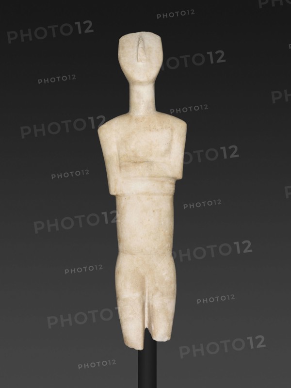 Statuette of a Female Figure, Early Bronze Age, 2600/2400 BC, Cycladic, probably from the island of Keros, Kéa, Marble, 39.9 × 11.6 × 4.9 cm (15 11/16 × 4 9/16 × 1 15/16 in.)