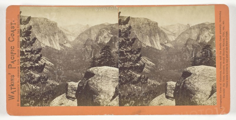 The Yosemite Valley, form the Mariposa Trail, 1861/76, Carleton Watkins, American, 1829–1916, United States, Albumen print, stereo, from the series "Watkins' Pacific Coast