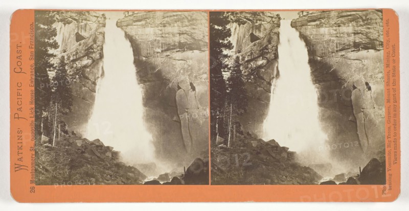 The Nevada Fall, 700 ft., Yosemite, 1861/76, Carleton Watkins, American, 1829–1916, United States, Albumen print, stereo, from the series "Watkins' Pacific Coast