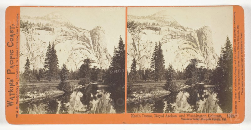 North Dome, Royal Arches and Washington Column, Yosemite Valley, Mariposa County, Cal., 1861/76, Carleton Watkins, American, 1829–1916, United States, Albumen print, stereo, No. 1029 from the series "Watkins' Pacific Coast