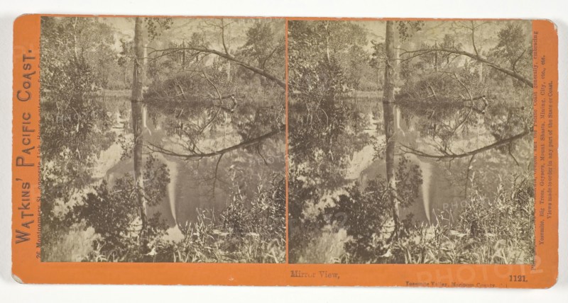 Mirror View, Yosemite Valley, Mariposa County, Cal., 1861/76, Carleton Watkins, American, 1829–1916, United States, Albumen print, stereo, 7.9 x 7.9 cm (each image), 8.7 x 17.6 cm (card)