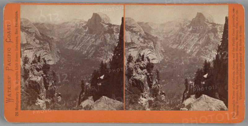 The Domes from Moran Point, Yosemite, 1861/76, Carleton Watkins, American, 1829–1916, United States, Albumen print, stereo, from the series "Watkins' Pacific Coast