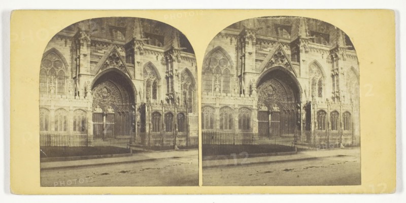 Lincoln Cathedral, South Porch, n.d., W.  Woodward, English, active mid-19th century, England, Albumen print, stereo, 7.6 × 7.1 cm (each image), 8.3 × 17.2 cm (card)