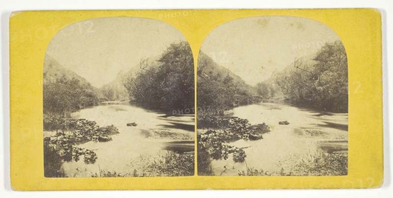 The Rock called Dovedale Church, In the distance, n.d., W.  Woodward, English, active mid-19th century, England, Albumen print, stereo, 7.5 × 7 cm (each image), 8.4 × 17.4 cm (card)