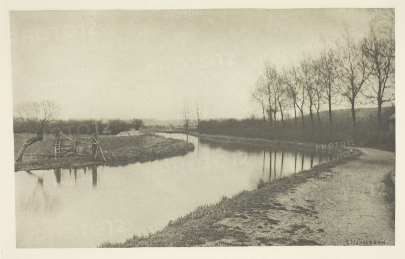 The River Stort, 1888, Peter Henry Emerson, English, born Cuba, 1856–1936, England, Photogravure, plate XV from the album "The Compleat Angler or the Contemplative Man's Recreation, Volume I" (1888), edition 109/250, 12.8 × 20.5 cm (image), 15 × 22.1 cm (paper), 24.5 × 32.1 cm (album page)