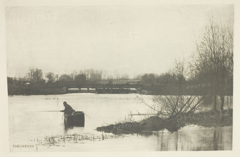 Field’s Weir, Near Rye House, 1888, Peter Henry Emerson, English, born Cuba, 1856–1936, England, Photogravure, plate XVII from the album "The Compleat Angler or the Contemplative Man's Recreation, Volume I" (1888), edition 109/250, 13.1 × 20.1 cm (image), 15.2 × 22 cm (paper), 25.1 × 32 cm (album page)