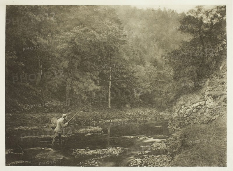 In Dove Dale. Habet!, 1880s, Peter Henry Emerson, English, born Cuba, 1856–1936, England, Photogravure, plate XXXVIII from the album "The Compleat Angler or the Contemplative Man's Recreation, Volume II" (1888), edition 109/250, 14.8 × 20.4 cm (image), 16.4 × 21.6 cm (paper), 24.9 × 32 cm (album page)