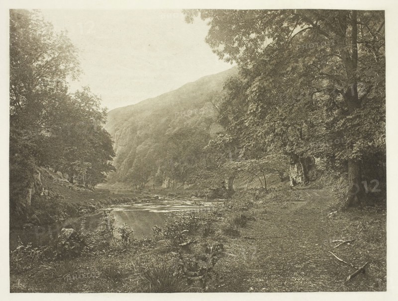 In Dove Dale, 1880s, Peter Henry Emerson, English, born Cuba, 1856–1936, England, Photogravure, plate XLIII from the album "The Compleat Angler or the Contemplative Man's Recreation, Volume II" (1888), edition 109/250, 15.1 × 20 cm (image), 17.2 × 21.8 cm (paper), 24.8 × 32.1 cm (album page)