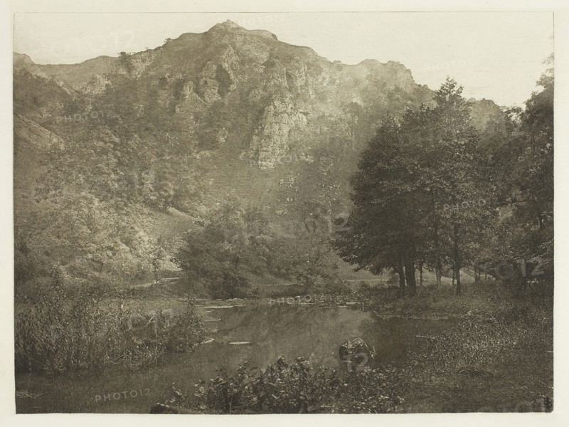 In Dove Dale, 1880s, Peter Henry Emerson, English, born Cuba, 1856–1936, England, Photogravure, plate XLIV from the album "The Compleat Angler or the Contemplative Man's Recreation, Volume II" (1888), edition 109/250, 14.9 × 20.1 cm (image), 16.7 × 21.9 cm (paper), 24.6 × 32.2 cm (album page)
