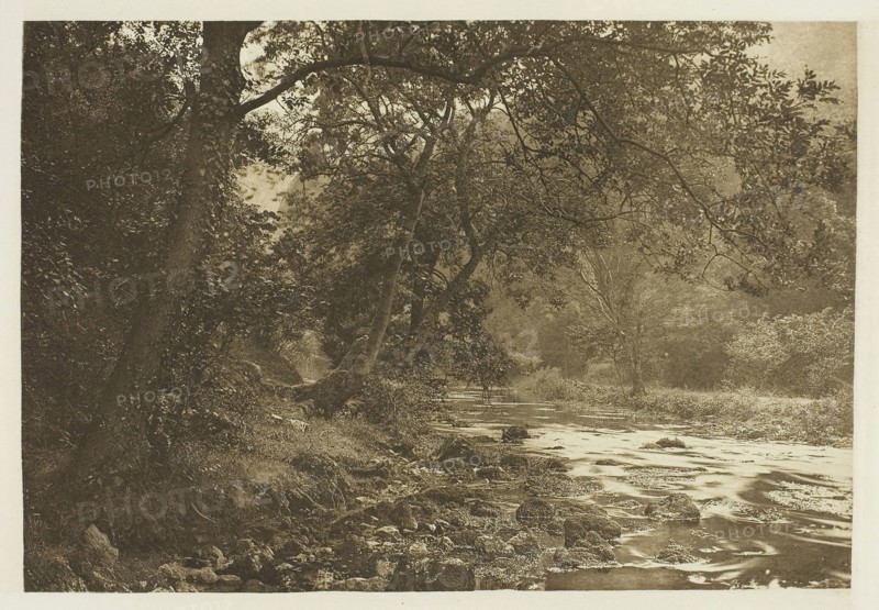 Near Reynard’s Cave, Dove Dale, 1880s, Peter Henry Emerson, English, born Cuba, 1856–1936, England, Photogravure, plate XLVI from the album "The Compleat Angler or the Contemplative Man's Recreation, Volume II" (1888), edition 109/250, 13.9 × 20.3 cm (image), 15.9 × 22 cm (paper), 24.4 × 31.8 cm (album page)