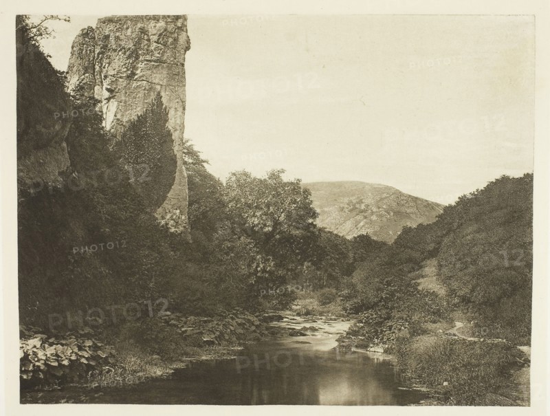 Pickering Tor, Dove Dale, 1880s, Peter Henry Emerson, English, born Cuba, 1856–1936, England, Photogravure, plate XLVII from the album "The Compleat Angler or the Contemplative Man's Recreation, Volume II" (1888), edition 109/250, 15.2 × 20 cm (image), 16.7 × 21.2 cm (paper), 24.5 × 31.9 cm (album page)