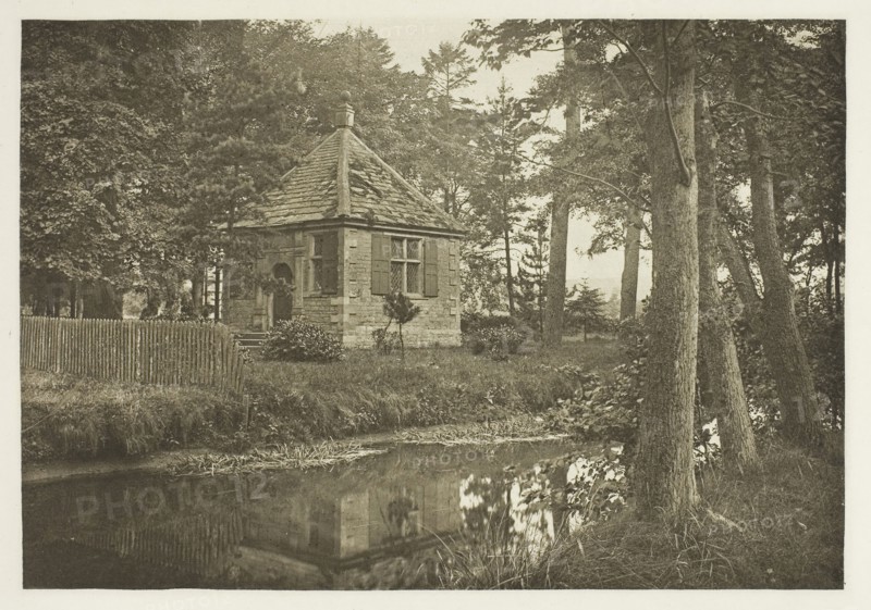 Walton and Cotton’s Fishing House, Beresford Dale, 1880s, Peter Henry Emerson, English, born Cuba, 1856–1936, England, Photogravure, plate XLVIII from the album "The Compleat Angler or the Contemplative Man's Recreation, Volume II" (1888), edition 109/250, 13.7 × 19.7 cm (image), 16.2 × 21.8 cm (paper), 24.6 × 31.9 cm (album page)