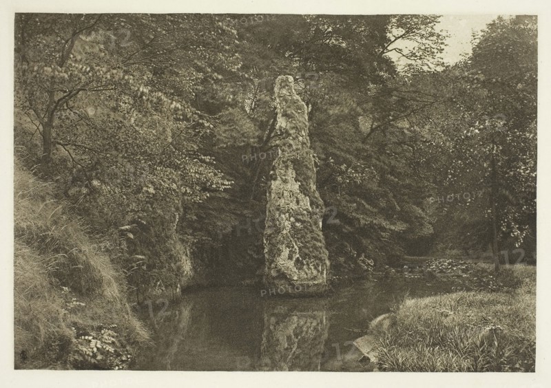 Pike Pool, Beresford Dale, 1880s, Peter Henry Emerson, English, born Cuba, 1856–1936, England, Photogravure, plate L from the album "The Compleat Angler or the Contemplative Man's Recreation, Volume II" (1888), edition 109/250, 13.8 × 20.2 cm (image), 16.5 × 22.5 cm (paper), 24.7 × 31.7 cm (album page)