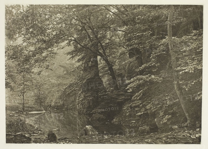 Pike Pool (from below), 1880s, Peter Henry Emerson, English, born Cuba, 1856–1936, England, Photogravure, plate LI from the album "The Compleat Angler or the Contemplative Man's Recreation, Volume II" (1888), edition 109/250, 14.4 × 20.3 cm (image), 16.7 × 22.5 cm (paper), 24.5 × 32.4 cm (album page)