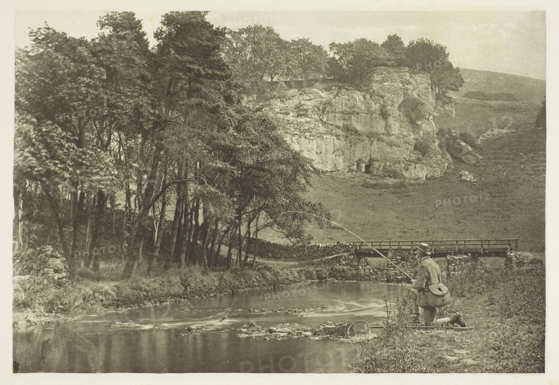 Wolfscote Bridge and Franklyn Rock, Beresford Dale, 1880s, Peter Henry Emerson, English, born Cuba, 1856–1936, England, Photogravure, plate LIV from the album "The Compleat Angler or the Contemplative Man's Recreation, Volume II" (1888), edition 109/250, 13.9 × 20.2 cm (image), 16.3 × 22.5 cm (paper), 24.7 × 31.7 cm (album page)