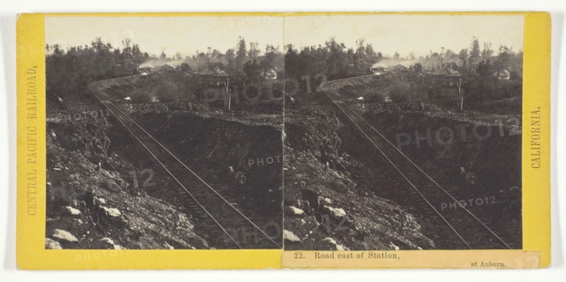 Road East of Station, at Auburn, 1864/69, Alfred A. Hart, American, 1816–1908, United States, Albumen print, stereo, No. 22 from the series "Central Pacific Railroad, California