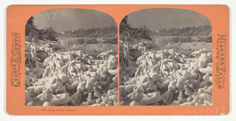 Luna Island, Winter, 1860/1900, George E. Curtis, American, 1830–1910, United States, Albumen print, stereo, No. 143 from the series "Niagara Falls, New York
