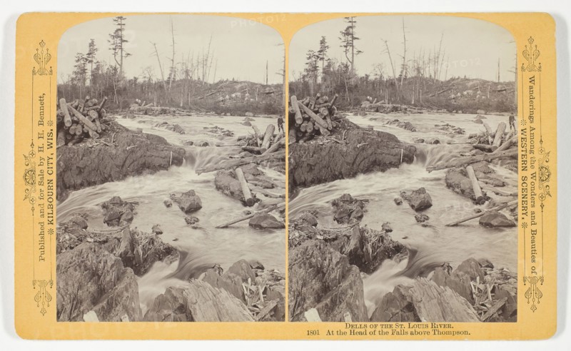 At the Head of the Falls above Thompson, 1889, Henry Hamilton Bennett, American, born Canada, 1843–1908, United States, Albumen print, stereo, No. 1801 from the series "Dells of the St. Louis River