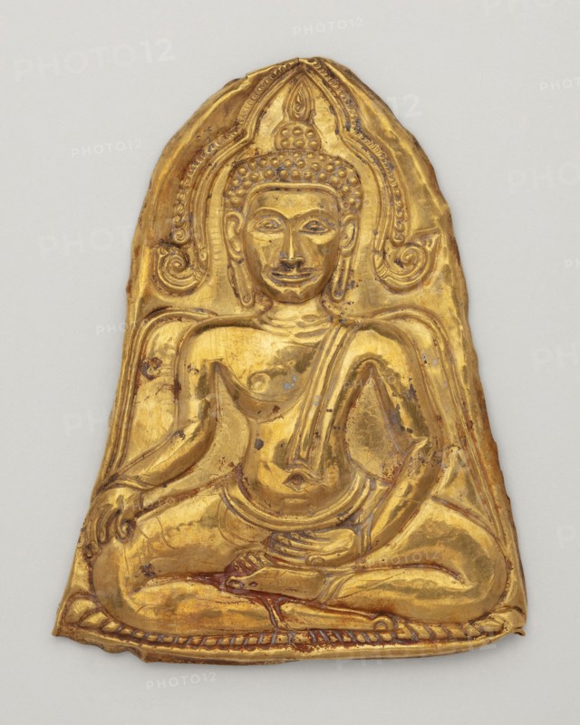 Votive Plaque with Buddha Triumphing over Mara (Maravijaya), 19th century, Thailand, Thailand, Gold repoussé, 8.1 × 6.3 × 0.5 cm (3 3/16 × 2 1/2 × 1/4 in.)