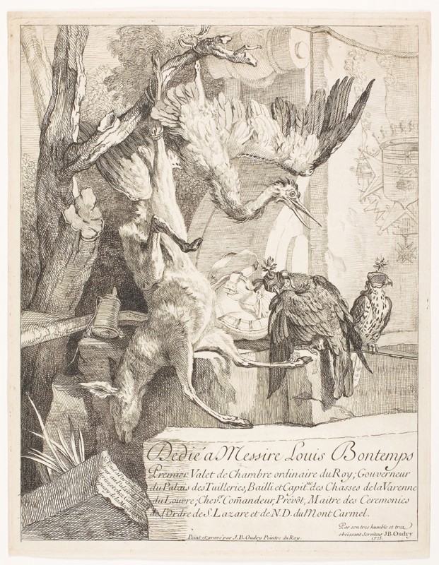 Four Hunting Subjects, No. 1, 1725, Jean-Baptiste Oudry, French, 1686-1755, France, Etching on paper, 352 × 271 mm (image), 364 × 285 mm (plate), 373 × 289 mm (sheet)