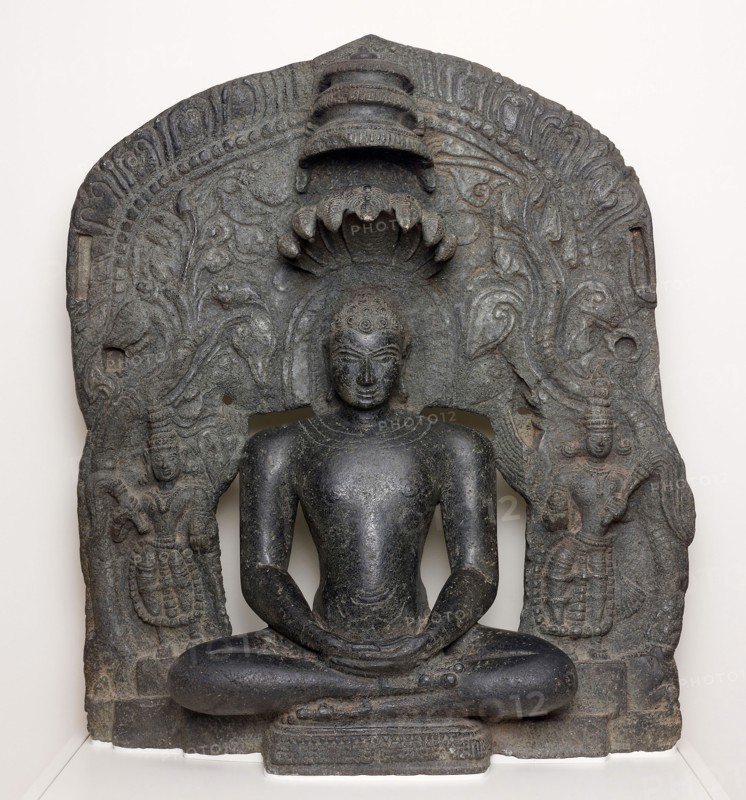 Jaina Tirthankara Parshvanatha with Serpent Hood Seated in Meditation (Dhyanamudra), 12th century, India, Karnataka, Karnataka, Chlorite, 85.3 x 74.0 x 23.8 cm (33 9/16 x 29 1/8 x 9 3/8 in.)