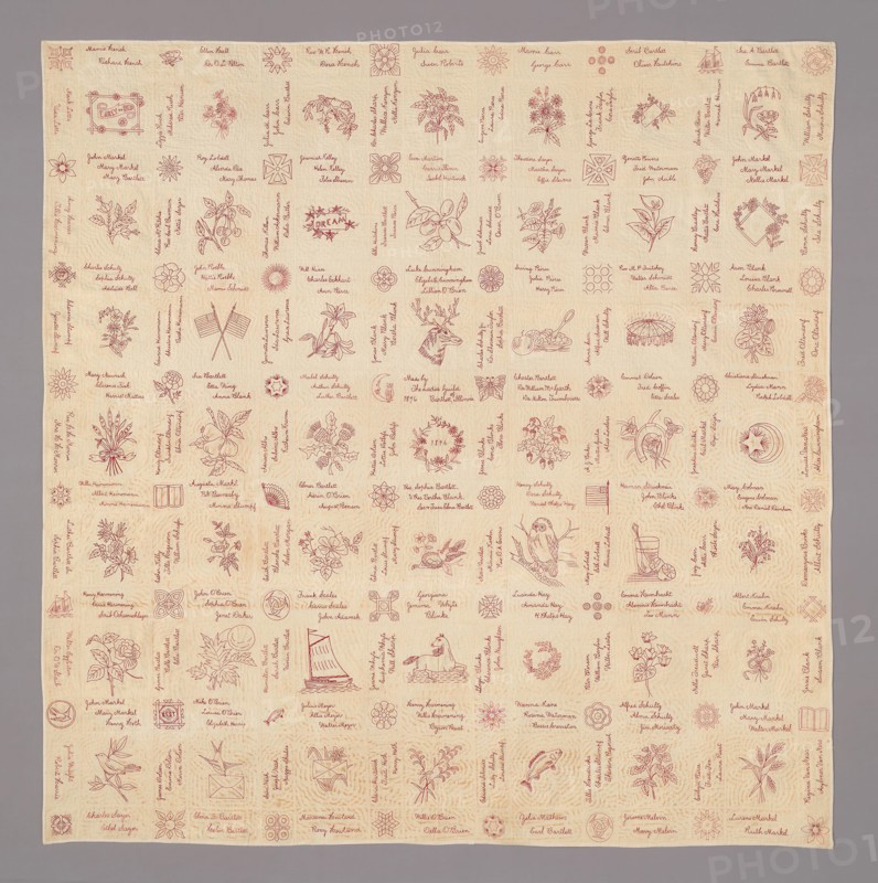 Signature Quilt, 1896, United States, Illinois, Bartlett, Illinois, Embroidered, cotton plain weave quilt, 203.3 x 200 cm (80 x 78 3/4 in.)