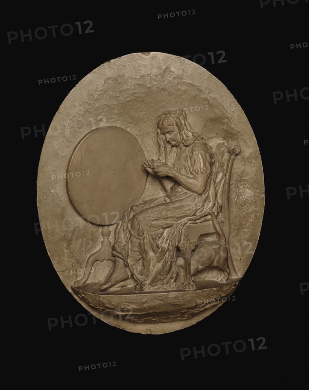 Knitting, Modeled 1882–83, cast c. 1886, Thomas Eakins, American, 1844–1916, Philadelphia, Painted plaster, 47 × 38.2 cm (18 1/2 × 15 in.)