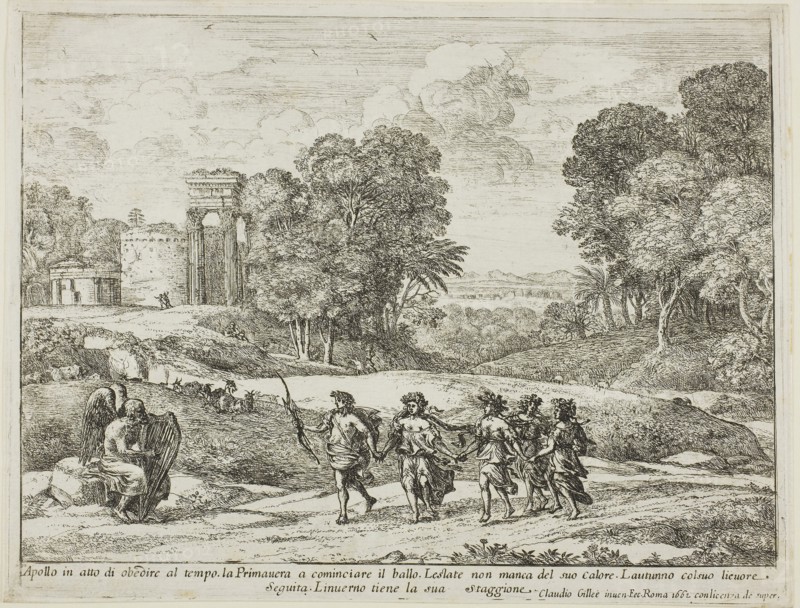 Time, Apollo and the Seasons, 1662, Claude Lorrain, French, 1600-1682, France, Etching on ivory laid paper, 183 × 250 mm (image), 200 × 262 mm (sheet, cut within platemark)
