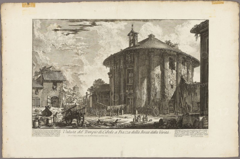 View of the Temple of Cybele in the Piazza of the Bocca della Verità, from Views of Rome, 1750/59, Giovanni Battista Piranesi, Italian, 1720-1778, Italy, Etching on heavy ivory laid paper, 367 x 591 mm (image), 398 x 595 mm (plate), 525 x 800 mm (sheet)