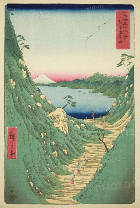 Shiojiri Pass in Shinano Province (Shinano Shiojiri toge), from the series Thirty-six Views of Mount Fuji (Fuji sanjurokkei), 1858, Utagawa Hiroshige ?? ??, Japanese, 1797-1858, Japan, Color woodblock print, oban